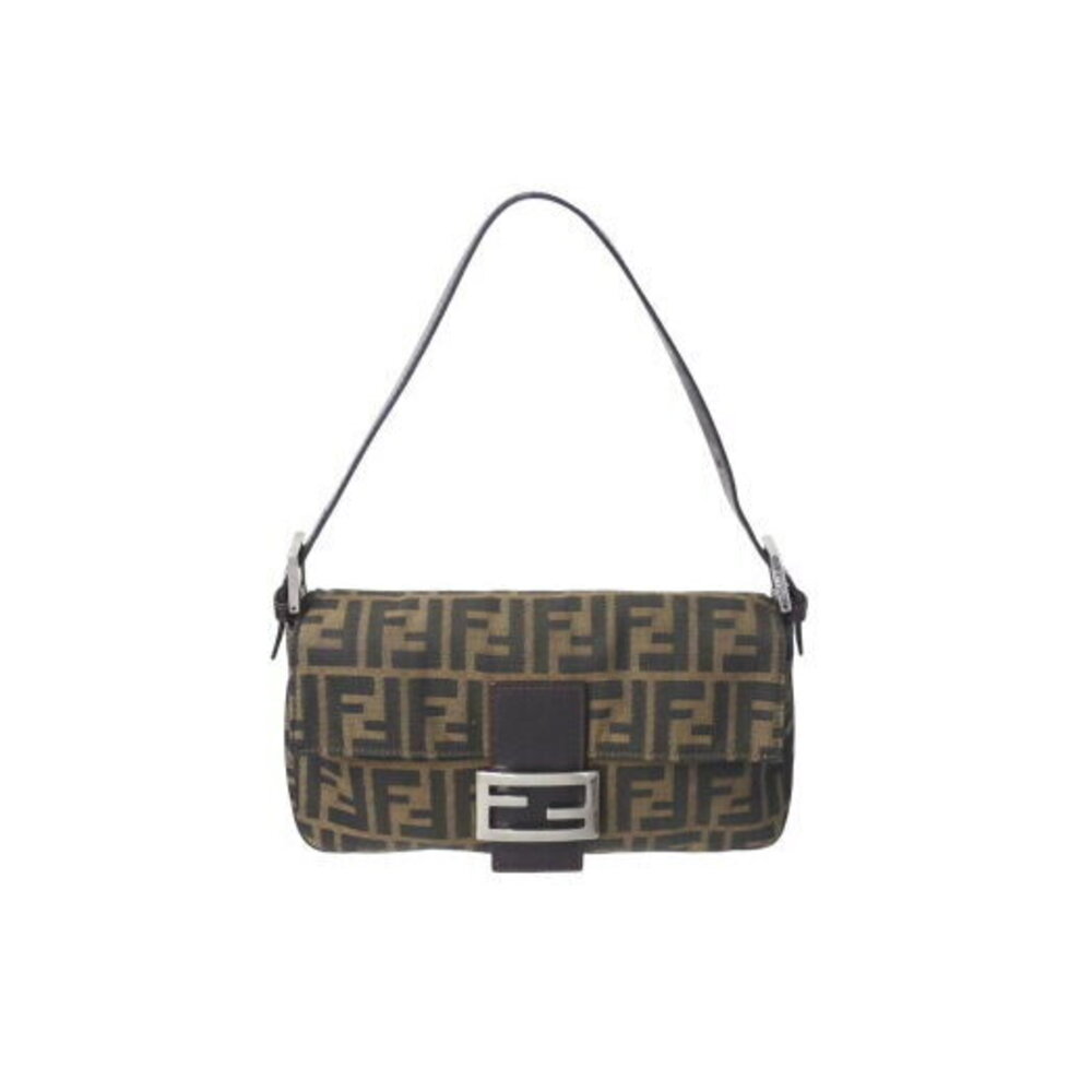 FENDI Mamma Bucket Hobo Shoulder Bag Zucca Canvas Leather Brown